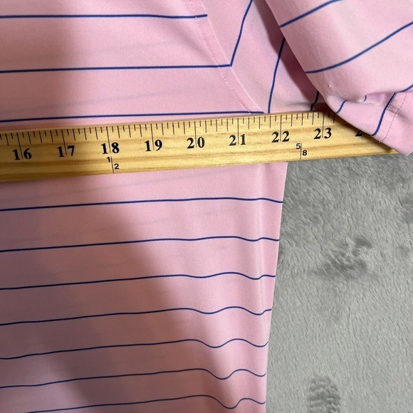Fennec Polo Golf Shirt Men Medium Pink Blue Stripe Wicking Stretch Short Sleeve - Picture 9 of 10
